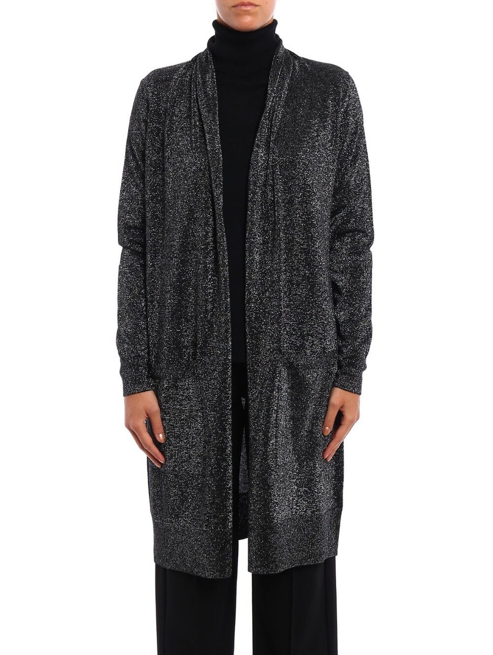 Michael Kors Metallic Black Open-Front Long Cardigan Sweater